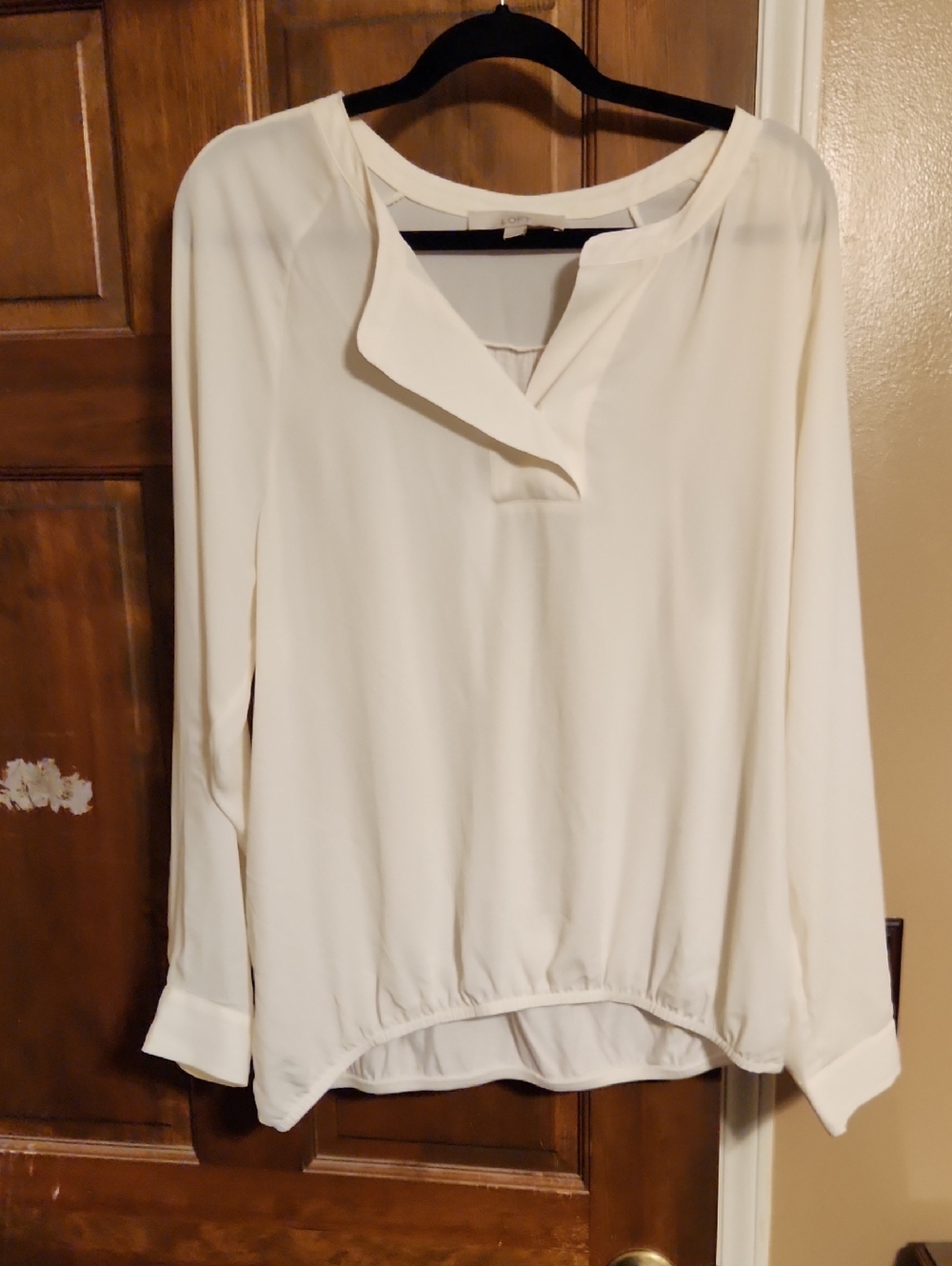LOFT Cream Long-Sleeve V-Neck Blouse